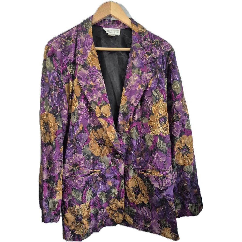 Studio C Vintage 90s Ladies One Button Front Blazer Lightweight Purple